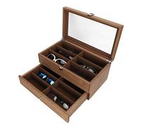 Boîte à Lunettes Bois, Double Couche 12 Compartiments avec Vitrine | Rangement décoratif lunettes de soleil et de vue, fiable sans abîmer vos verres, Accessoire maison élégant en bois
