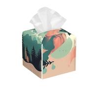 Boîte à mouchoirs cubique en cuir synthétique - Moderne et étanche - Simplifie les montagnes et les forêts - Pour salle de bain, cuisine, table de chevet, bureau, décoration d'intérieur