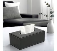 Boîte à mouchoirs de luxe en PU, noire avec couvercle, distributeur de serviettes en papier rectangulaire, décoration de boîte à mouchoirs pour la maison/le bureau/la voiture avec fond magnétique (noi