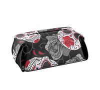 Boîte à mouchoirs gothique en sucre sans couture avec roses rouges, roses grises sur fond foncé, boîte à mouchoirs carrée en cuir avec poignée pour salle de bain, maison, tables de nuit, coiffeuse
