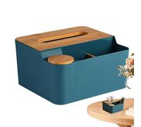 Boîte à mouchoirs multifonction - 17 x 10 x 19,5 cm en PP durable + support Nanmu, distributeur de mouchoirs étanche avec rangement séparé pour cotons-tiges | Porte-papier pour la maison, le salon, la