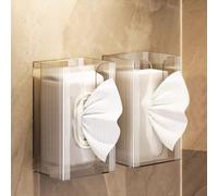 Boîte à mouchoirs murale sans perçage pour salle de bain pour une installation facile, distributeur de mouchoirs en acrylique peu encombrant pour cuisine, bureau et public (couleur transparente x 2)