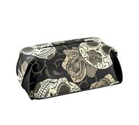 Boîte à mouchoirs vintage rétro sans couture gothique en sucre avec roses, épines de roses sur fond foncé carré en cuir avec poignée pour salle de bain, maison, tables de nuit, coiffeuse, comptoir