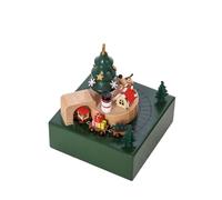 Boîte à musique en bois avec paysage ferroviaire de Noël et mécanisme rotatif, belle pièce décorative pour les vacances à la maison train miniature avec mouvement magnétique sur la station de base