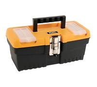 Perel Boîte à outils 6,8 L compacte – bac amovible, 2 organiseurs, fermeture métal, noir/orange