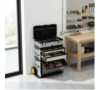 Boîte à outils 3 parties - vidaXL - acier - argenté - 56,5 x 35 x 77-92 cm - poignée télescopique - résistant aux chocs qjh18p620