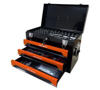 Boîte à outils à 3 compartiments, 50 cm - Mallette à outils portable noir et orange, structure en acier, loquet métallique, pour garage et atelier, 50 x 27 x 35 cm