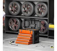 Boîte à outils à 4 tiroirs, vide, en acier, plateau supérieur avec 2 mini-boîtes, orange | 49,7 x 25,3 x 40,7 cm | jusqu'à 30 kg | glissières à roulements à billes