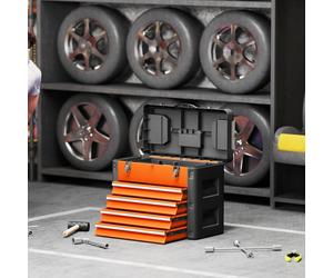 Boîte à outils à 4 tiroirs, vide, en acier, plateau supérieur avec 2 mini-boîtes, orange | 49,7 x 25,3 x 40,7 cm | jusqu'à 30 kg | glissières à roulements à billes