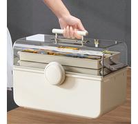 Boîte à outils à trois niveaux, boîte à outils pliable multicouche blanc crème | Couvercle supérieur transparent anti-poussière et anti-humidité | Boîte de rangement pour outils de réparation ménagers