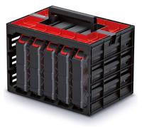 Boîte à outils Boîte de rangement pour petites pièces - 5 bacs d'assortiment - 415 x 290 x 295 mm - Noir et rouge - Pour fixation murale et transport