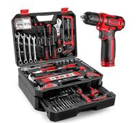 Boite à Outils Complète: DEKO Caisse à Outil avec Visseuse Sans Fil 12V 12N.m, 800RPM - Malette Outils 238 Pièces avec Mèches, Tournevis, Clés et Accessoires - Rouge