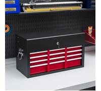 Boîte à outils en acier 6 tiroirs avec serrure, 60 x 26 x 34 cm, noir et rouge