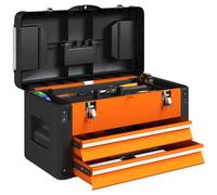 Boîte à outils en acier avec tiroir, boîte à outils vide, 2 tiroirs + plateau, couleur orange | 49,7 x 25,3 x 28,9 cm | capacité jusqu'à 30 kg | roulements à billes