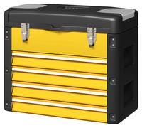 Boîte à outils en acier, boîte à outils avec 4 tiroirs vides, avec plateau supérieur, 2 mini-boîtes, jaune. | Rails à billes | Jusqu'à 30 kg | 49,7 x 25,3 x 40,7 cm