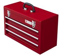Boîte à outils en acier de 16 kg avec 3 tiroirs et un compartiment de rangement | Couleur : Rouge | Dimensions : 22 x 51 x 32 cm