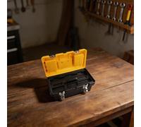 Boîte à outils en plastique à deux couches avec construction renforcée pour le rangement organisé des outils et accessoires de réparation de voiture et de maison, couleur jaune, grande taille