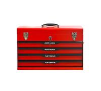 Boîte à outils métallique portable 53,2 x 22,3 x 34,5 cm en acier rouge et noir avec 4 tiroirs et compartiment supérieur
