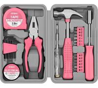 Boîte à outils - Mini-kit d'outils - Pour les réparations à domicile - Kit de démarrage de 24 pièces - Format compact - Rose
