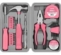 Boîte à outils - Mini-kit d'outils - Pour les réparations à domicile - Kit de démarrage de 24 pièces - Format compact - Rose