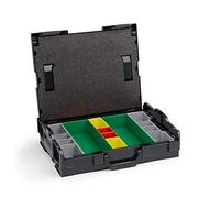 Boîte à outils modulaire empilable en ABS noir avec insert G3 et fermetures anthracite compatible avec Bosch L-BOXX 102