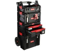 Boîte à outils modulaires - PRO - Ensemble de rangement sur roulettes - H 139 cm - 7 compartiments - Aluminium