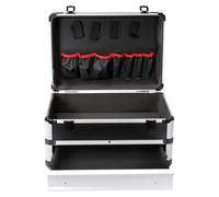 Boîte à outils portable en aluminium - Coffret à coque rigide - Tiroir à deux niveaux - Résistant aux chocs avec coins renforcés - Pour outils, cosmétiques, matériel de coiffure - Noir