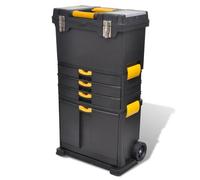Boîte à outils portable - vidaXL - 46x28x82 cm - Poignée télescopique - 2 roulettes - 3 tiroirs - Polypropylène - Noir