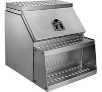 Boîte à outils pour semi-remorque, 610 x 695 x 645 mm Boîte à outils en aluminium robuste à montage latéral, boîte de rangement latérale étanche avec poignée en T, serrure et clés pour semi-remorques