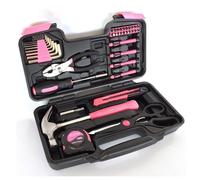 Boîte à Outils Rose 39 pièces pour Femmes, Kit de Bricolage Complet et Portable avec Pince, Marteau, Tournevis