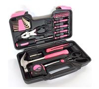 Boîte à Outils Rose 39 pièces pour Femmes, Kit de Bricolage Complet et Portable avec Pince, Marteau, Tournevis