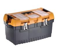 Perel boîte à outils 54 litres, grand coffre de rangement avec bac amovible, 3 organiseurs dans le couvercle, fermetures métalliques, poignée rabattable, noir orange 56,4 x 31 x 31 cm