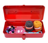 Boîte à outils, vide, 37 x 16 x 12 cm, avec poignée de transport, serrure, en métal, robuste, durable, pour accessoires de couture, outils de réparation, pièces de matériel (rouge)