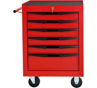 Boîte à outils vide, coffre de rangement pour outils avec 6 tiroirs en acier massif, tiroirs à roulements à billes avec tapis antidérapants, 4 roulettes (2 avec frein), verrouillage centralisé, dimens