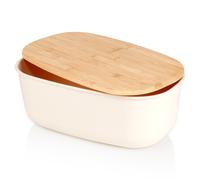 Vilde boîte à pain avec planche en bois crème - Grande boîte de rangement - 39 x 23,5 x 15,5 cm