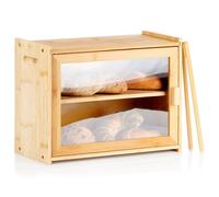 Boîte à pain en bambou - VILDE - 40x20x31 cm - Deux niveaux - Design moderne - Porte transparente