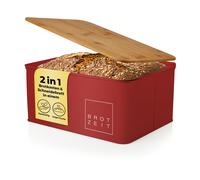 Lumaland Boîte à Pain - Corbeille à Pain Rectangulaire Cuisine en métal pour Une fraîcheur Durable - Couvercle/Planche à découper en Bambou de Haute qualité - 30,5 x 23,5 x 14 cm - Rouge