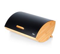 Vilde Boîte à pain moderne métal et bambou noire 35,5 x 24,5 x 15,5 cm