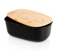Vilde Boîte à pain avec planche en bois Noir 39 x 23,5 x 15,5 cm, (Schwarz)