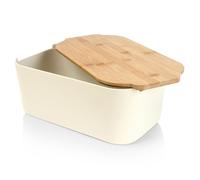 Vilde Porte-pain Rectangulaire avec Table en Bois Couleur Crème, Panier à Pain, Boîte à Pain, 33 x 18,5 x 12 cm