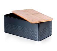 Boîte à Pain - VILDE - Métal Noir - Planche à Découper en Bois - Design Élégant - 33,5x18,5x12,5 cm