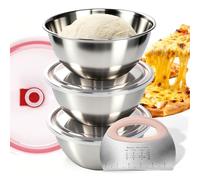 Boite a Paton Pizza en Acier Inoxydable avec Couvercles, Lot de 3 x 800ml | Bac à Pâton Individuel Gradué (800 ml) et Coupe-Pâte, Bol Mélangeur Hermétique Empilable pour Levain, Pain et Salade