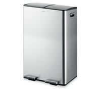 Boîte à pédales de 60 litres, avec 2 compartiments de 30 litres, en acier au carbone, couleur argent