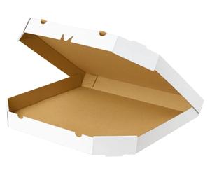 Boîte à pizza blanche, modèle KAPAK, pour 25 pizzas, dimensions 60x60x4 cm, à angles droits, pour usage professionnel (restauration)