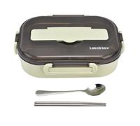 Boîte à Portable avec Bol à Soupe pour Enfants, Boîte à Déjeuner à Quatre Compartiments en Acier Inoxydable 304 de 1,3 L avec Baguettes et Cuillère pour L'école (Vert 【Baguettes et cuillère