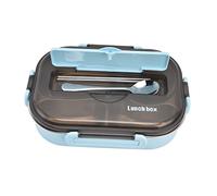 Boîte à Portable avec Bol à Soupe pour Enfants, Boîte à Déjeuner à Quatre Compartiments en Acier Inoxydable 304 de 1,3 L avec Baguettes et Cuillère pour L'école (Bleu 【Baguettes et cuillère
