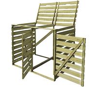 Boîte à poubelles en bois imprégné pour 2 tonnes de 240 l | 2 couvercles à charnière, 2 portes avant, bois de pin, pour tonneaux jusqu'à 115 cm de hauteur