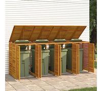 Boîte à poubelles pour 4 poubelles en bois d'acacia, 280 x 89 x 117 cm, revêtement de poubelle avec couvercle à charnière et portes, armoire de jardin pour poubelle