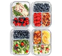 Boîte à repas avec 2 & 3 Compartiments en verre [4 Packs, 950 ML] - Contenants de stockage des aliments avec couvercles sans BPA, boîte bento, Gamelle, contrôle des portions, étanche à l'air
