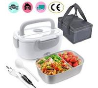 Boîte à Repas Chauffante 1,2L Isotherme Lunch Box Electrique Amovible en Acier Inoxydable avec Sac de Rangement pour Voiture Maison Gris G